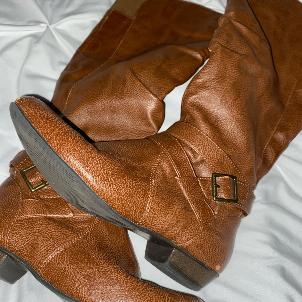Brown faux leather boots